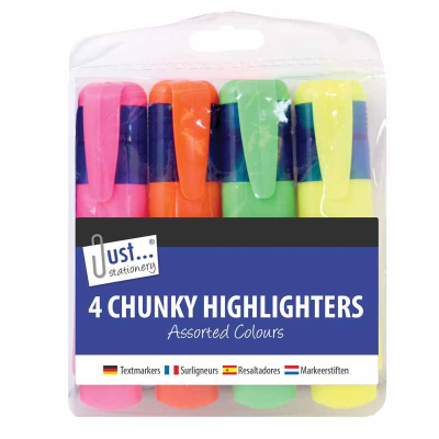 4 Chunky Highlighters Assorted Neon Colours X 12