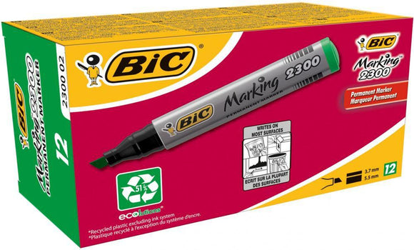 Bic Green Marking Permanent Marker 2300 Chisel Tip X 12
