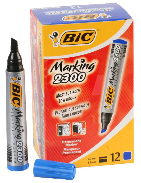 Bic Blue Marking Permanent Marker 2300 Chisel Tip X 12